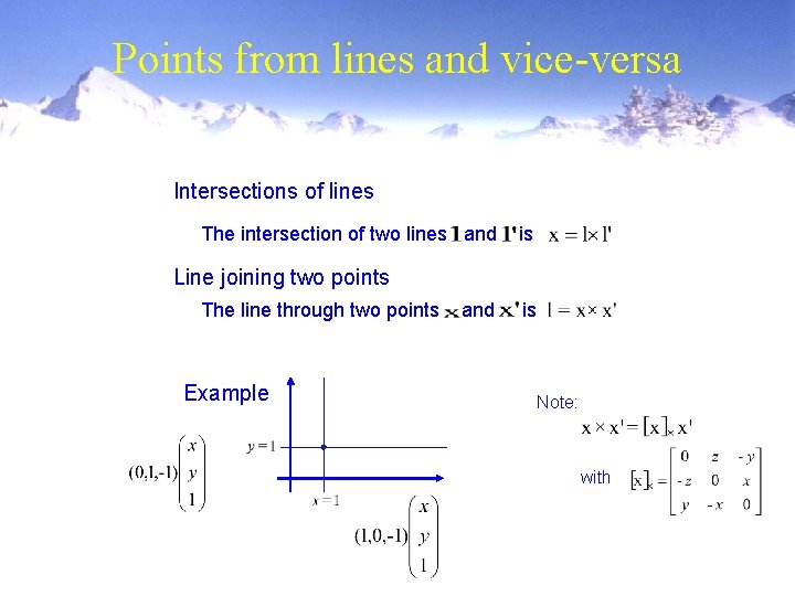 Points from lines and vice-versa Intersections of lines The intersection of two lines and