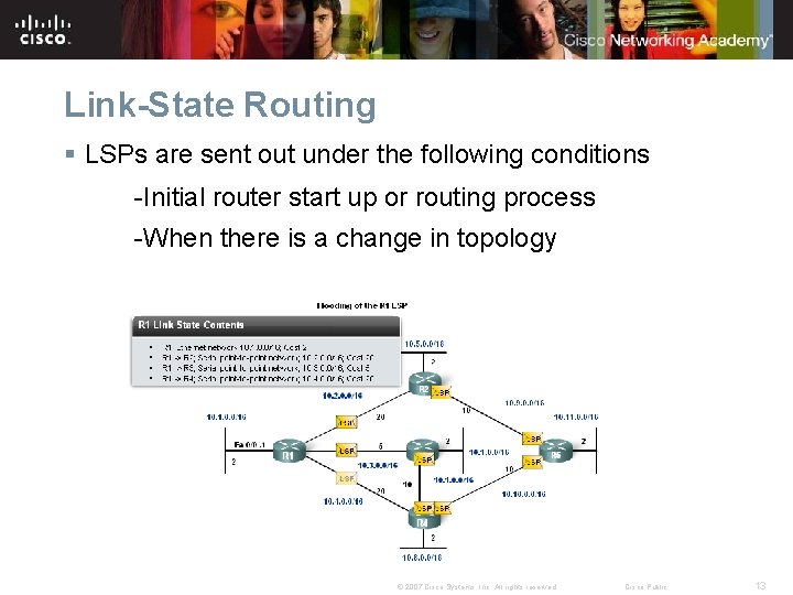 Link-State Routing § LSPs are sent out under the following conditions -Initial router start