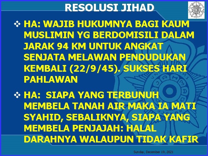 RESOLUSI JIHAD v HA: WAJIB HUKUMNYA BAGI KAUM MUSLIMIN YG BERDOMISILI DALAM JARAK 94