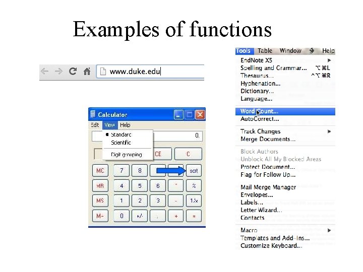 Examples of functions 