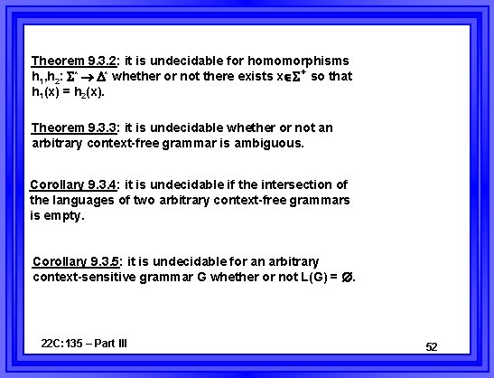 Theorem 9. 3. 2: it is undecidable for homomorphisms h 1, h 2: *