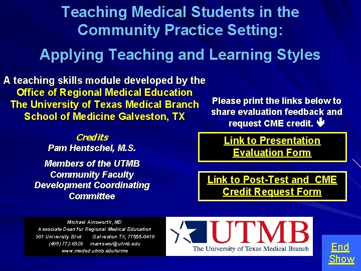 Teaching Medical Students in the Community Practice Setting: Applying Teaching and Learning Styles A