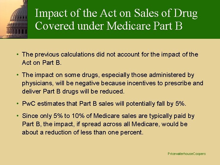 Impact of the Act on Sales of Drug Covered under Medicare Part B • Impact of the Act on Sales of Drug Covered under Medicare Part B •