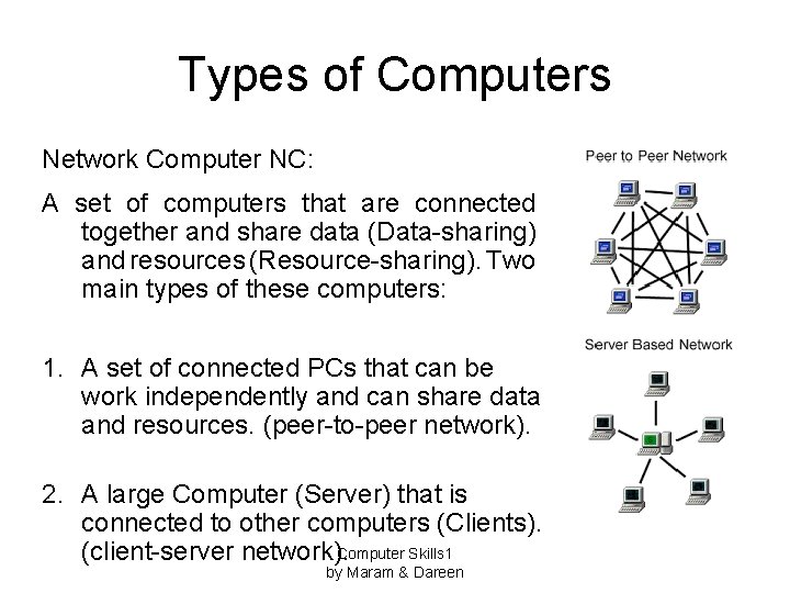 Types of Computers Network Computer NC: A set of computers that are connected together