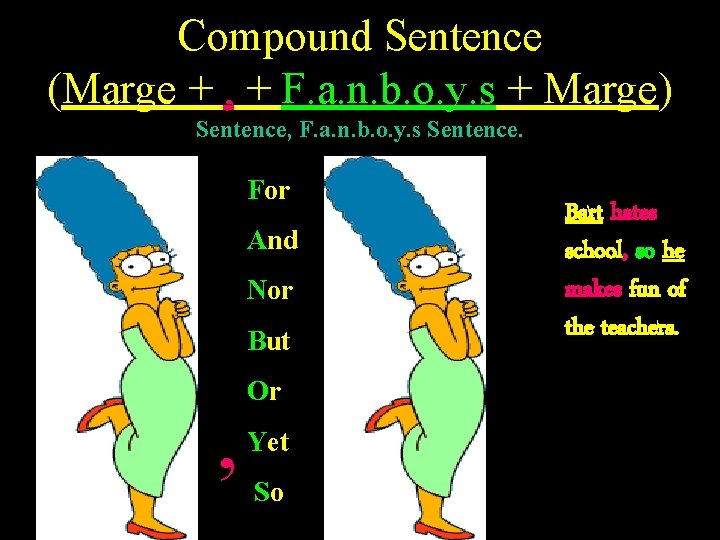 Compound Sentence (Marge + , + F. a. n. b. o. y. s +