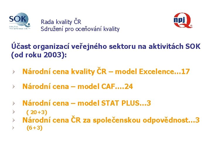 Rada kvality ČR Sdružení pro oceňování kvality Účast organizací veřejného sektoru na aktivitách SOK