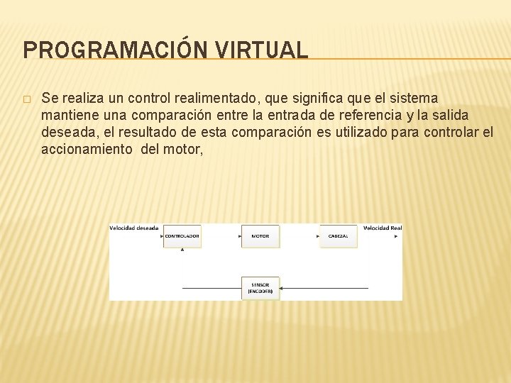 PROGRAMACIÓN VIRTUAL � Se realiza un control realimentado, que significa que el sistema mantiene