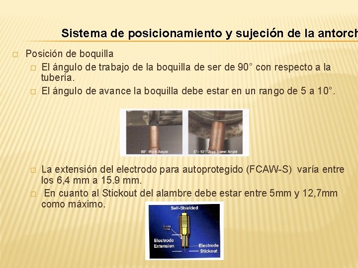 Sistema de posicionamiento y sujeción de la antorch � Posición de boquilla � El