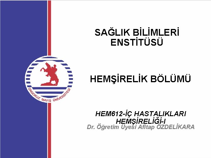 SAĞLIK BİLİMLERİ ENSTİTÜSÜ HEMŞİRELİK BÖLÜMÜ HEM 612 -İÇ HASTALIKLARI HEMŞİRELİĞİ-I Dr. Öğretim Üyesi Afitap