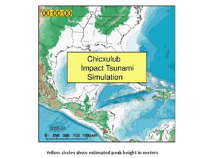 Yellow circles show estimated peak height in meters 