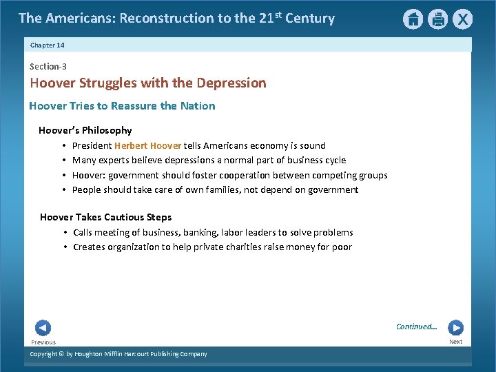 The Americans: Reconstruction to the 21 st Century Chapter 14 Section-3 Hoover Struggles with