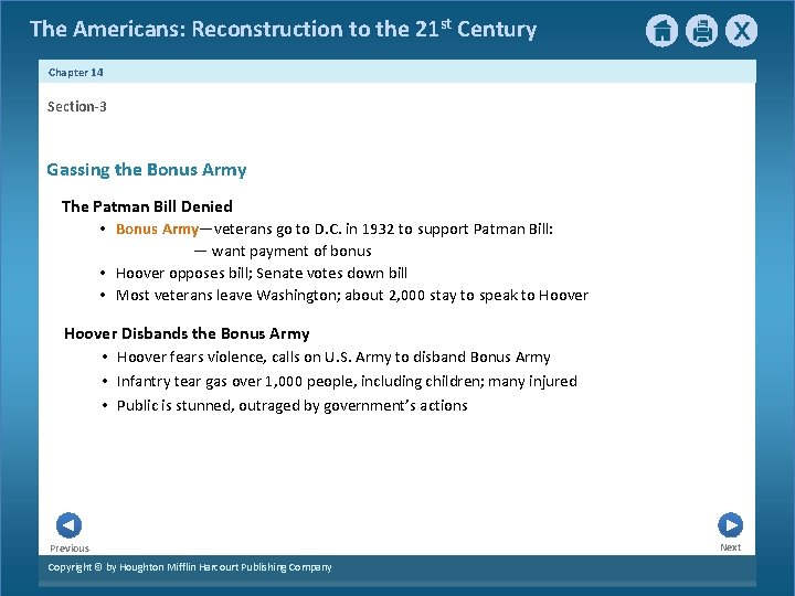 The Americans: Reconstruction to the 21 st Century Chapter 14 Section-3 Gassing the Bonus