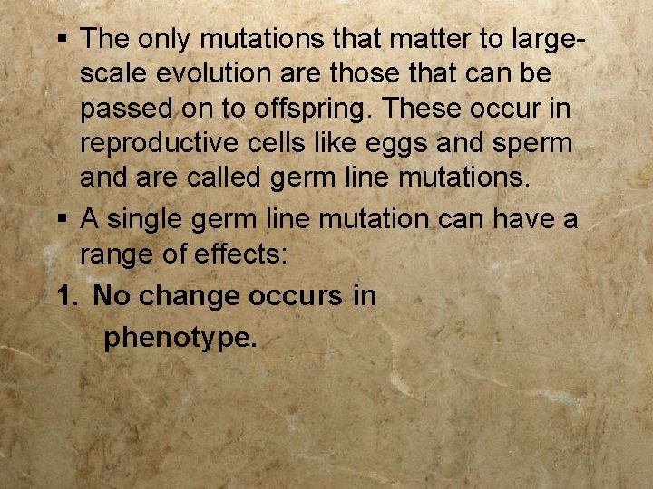 § The only mutations that matter to largescale evolution are those that can be