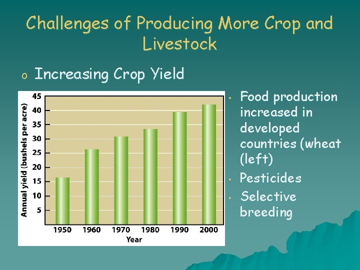 Challenges of Producing More Crop and Livestock o Increasing Crop Yield • • •