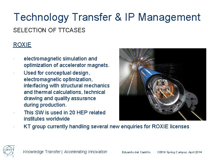 Technology Transfer & IP Management SELECTION OF TTCASES ROXIE • • electromagnetic simulation and