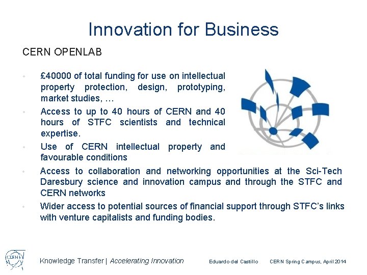 Innovation for Business CERN OPENLAB • • • £ 40000 of total funding for