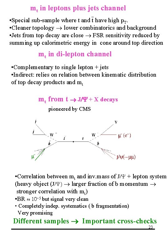 mt in leptons plus jets channel • Special sub-sample where t and t have