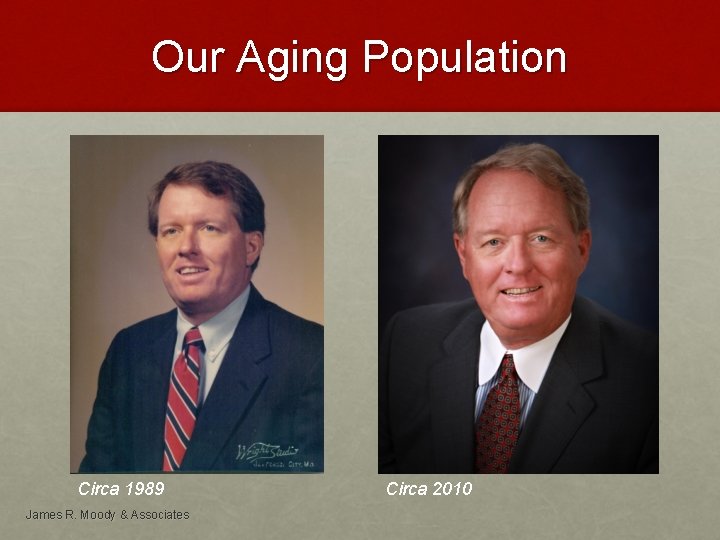 Our Aging Population Circa 1989 James R. Moody & Associates Circa 2010 
