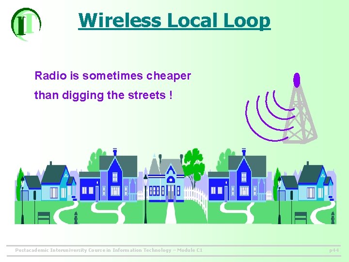 Wireless Local Loop Radio is sometimes cheaper than digging the streets ! Postacademic Interuniversity