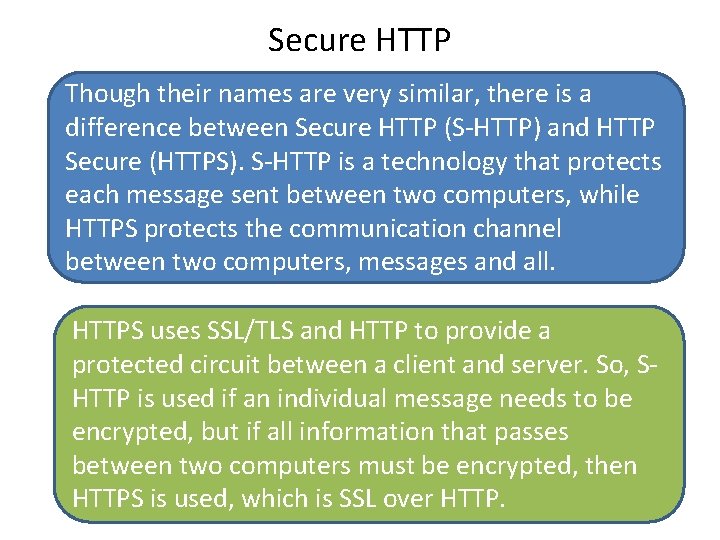 Secure HTTP Though their names are very similar, there is a difference between Secure