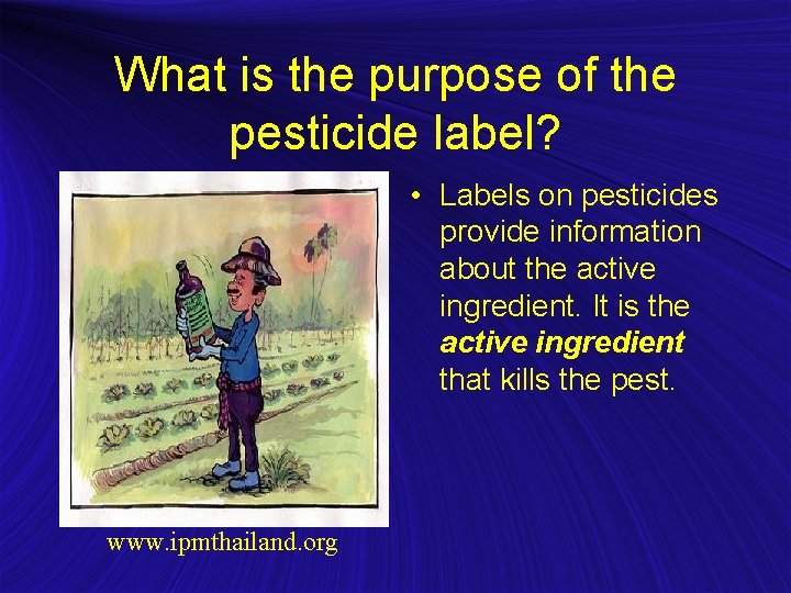 What is the purpose of the pesticide label? • Labels on pesticides provide information