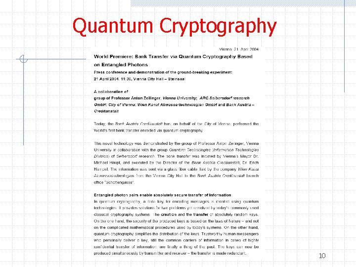 Quantum Cryptography 10 