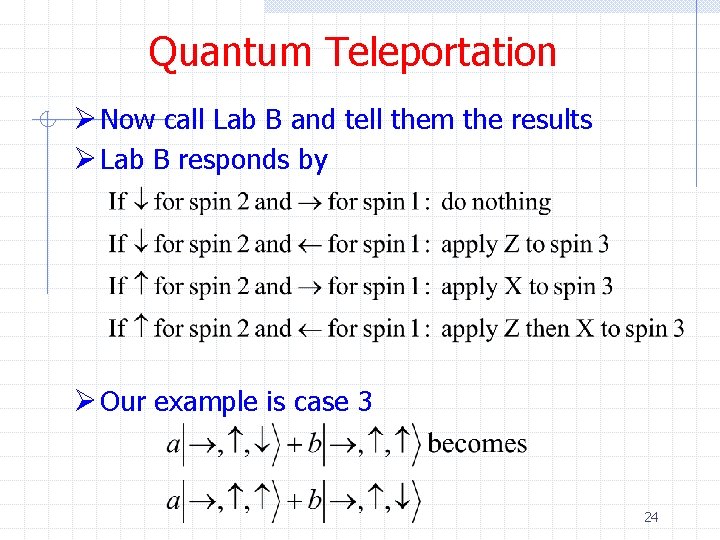 Quantum Teleportation Ø Now call Lab B and tell them the results Ø Lab