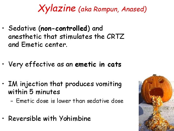 Xylazine (aka Rompun, Anased) • Sedative (non-controlled) and anesthetic that stimulates the CRTZ and