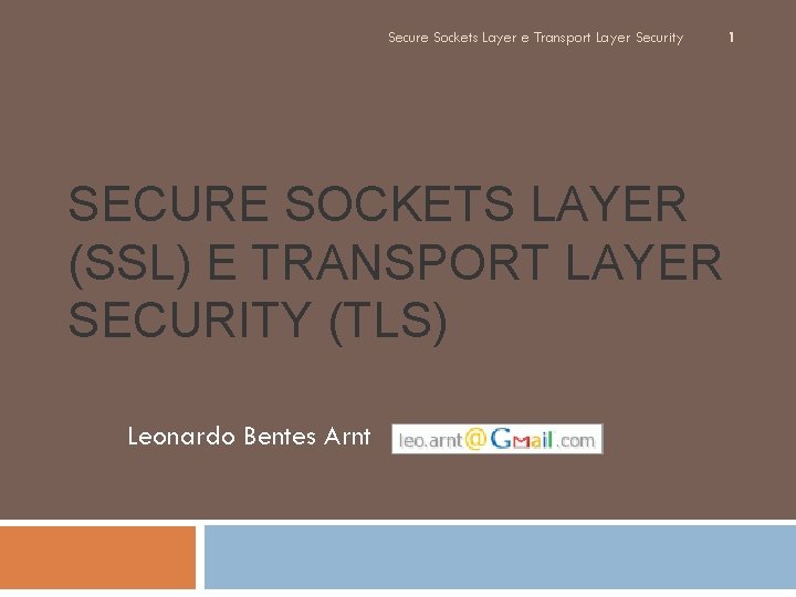 Secure Sockets Layer e Transport Layer Security SECURE SOCKETS LAYER (SSL) E TRANSPORT LAYER