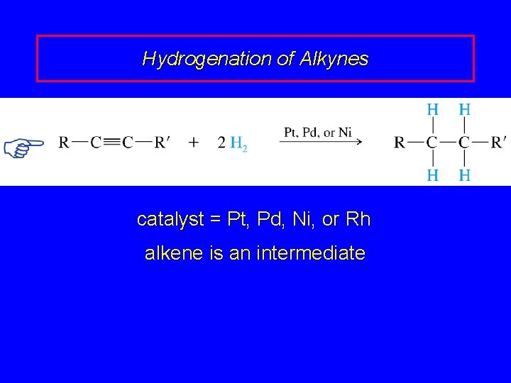 Hydrogenation of Alkynes RC CR' + 2 H 2 cat RCH 2 R' catalyst