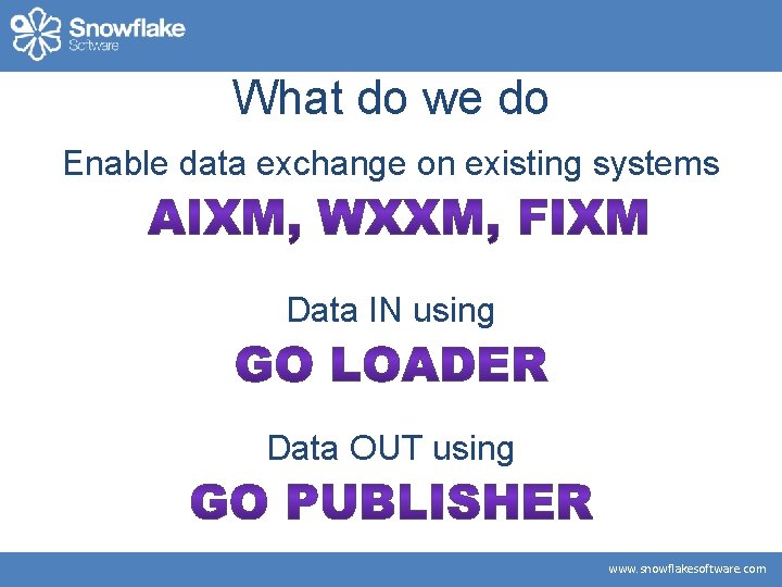 What do we do Enable data exchange on existing systems Data IN using Data