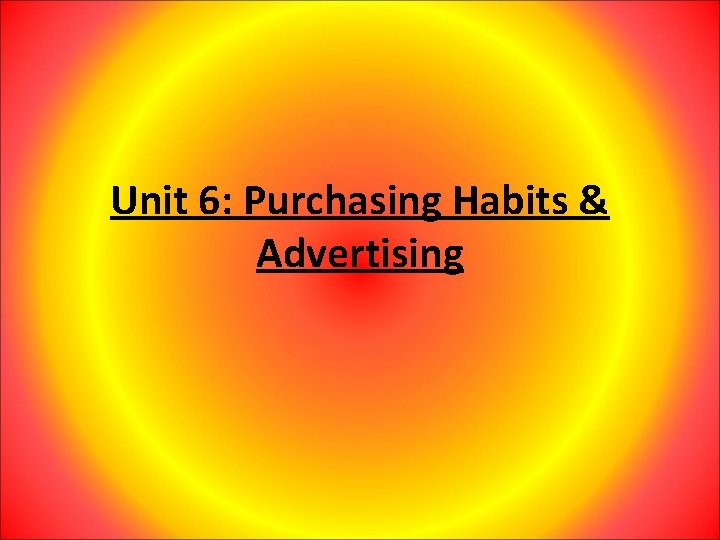 Unit 6: Purchasing Habits & Advertising 