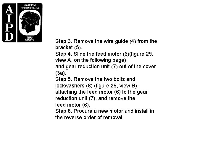 Step 3. Remove the wire guide (4) from the bracket (5). Step 4. Slide