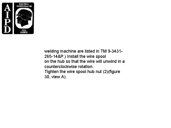 welding machine are listed in TM 9 -3431265 -14&P. ) Install the wire spool