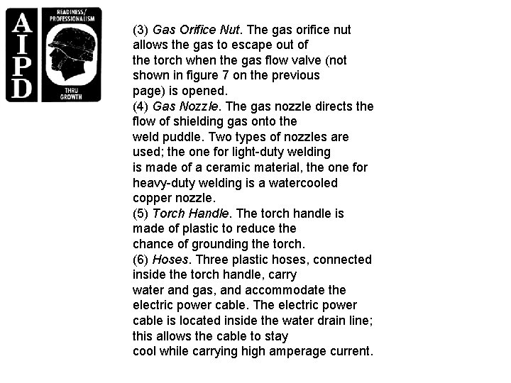 (3) Gas Orifice Nut. The gas orifice nut allows the gas to escape out