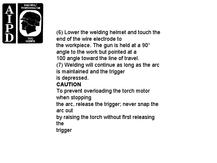 (6) Lower the welding helmet and touch the end of the wire electrode to