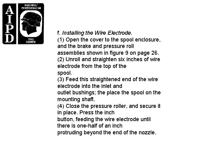 f. Installing the Wire Electrode. (1) Open the cover to the spool enclosure, and