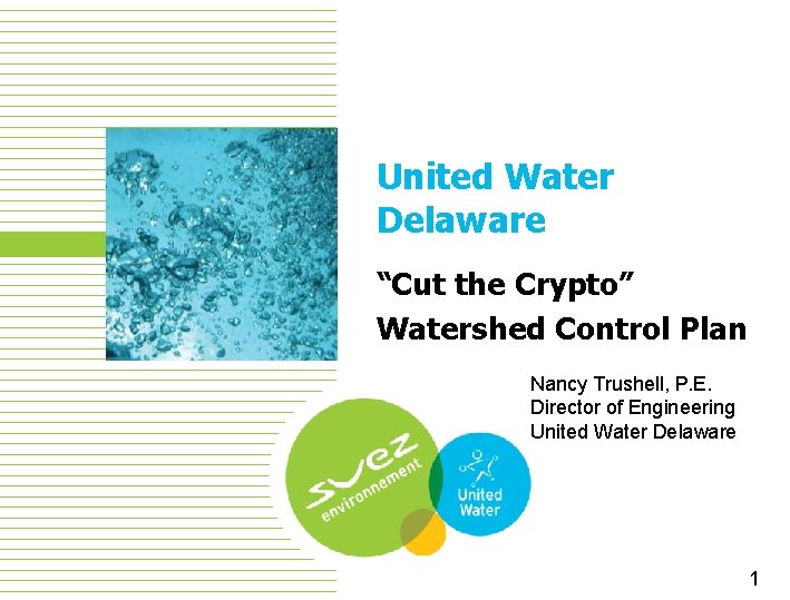 United Water Delaware “Cut the Crypto” Watershed Control Plan Nancy Trushell, P. E. Director