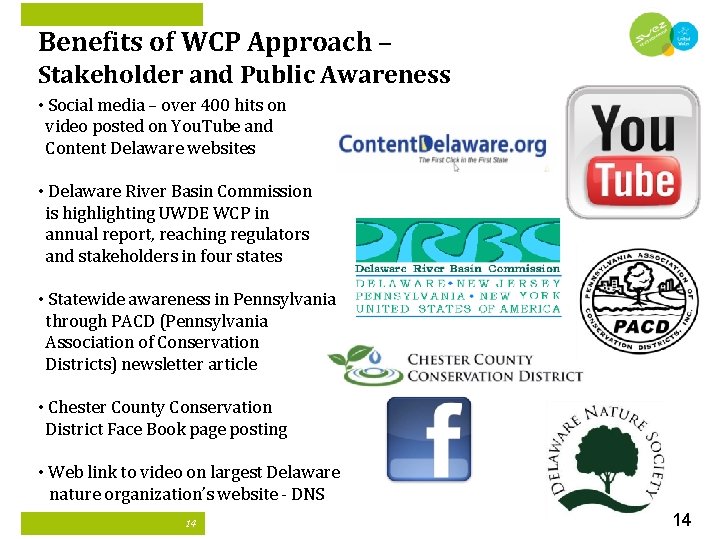 Benefits of WCP Approach – Stakeholder and Public Awareness • Social media – over
