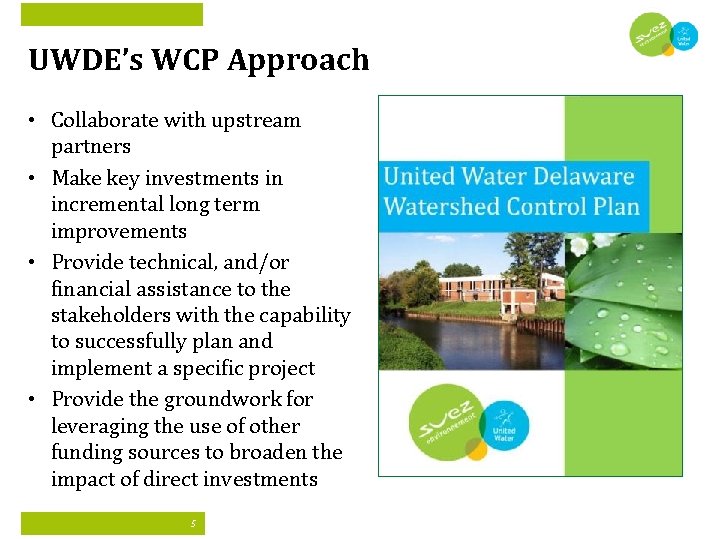 UWDE’s WCP Approach • Collaborate with upstream partners • Make key investments in incremental