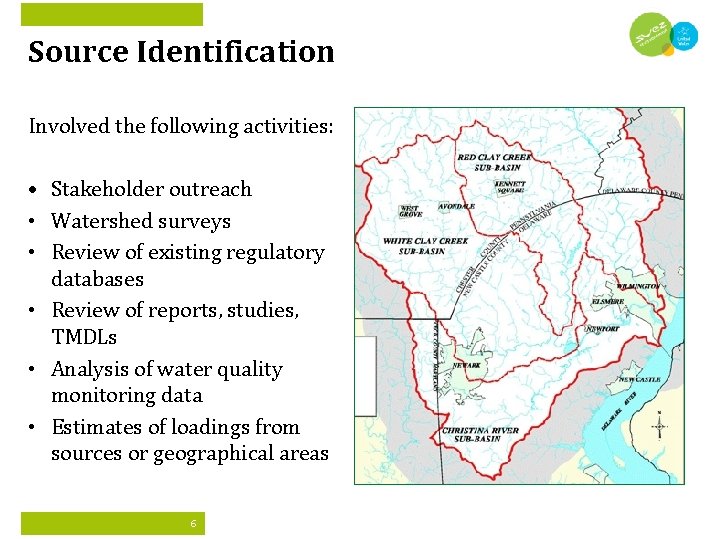 Source Identification Involved the following activities: • Stakeholder outreach • Watershed surveys • Review