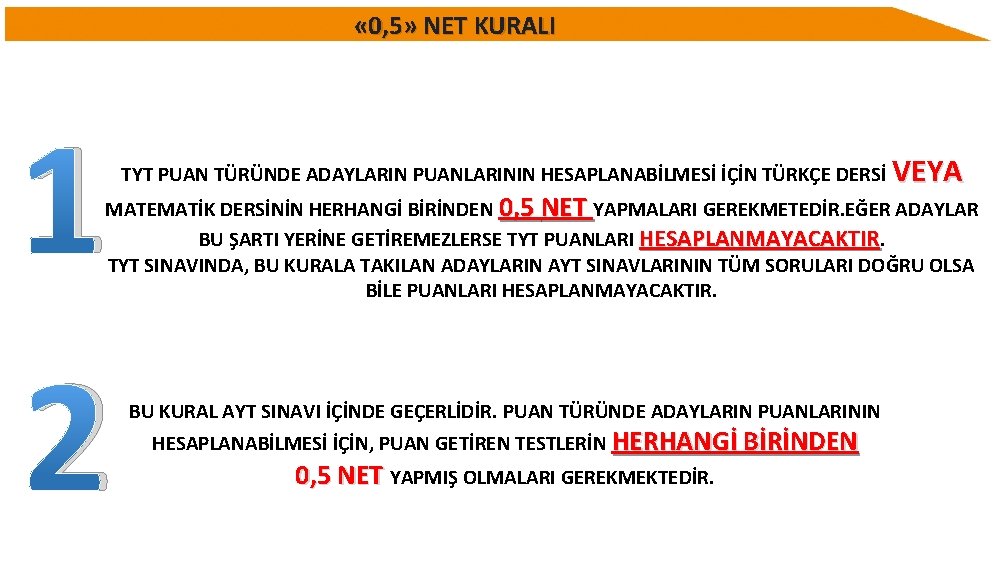  « 0, 5» NET KURALI 0, 5 NET KURALI NEDİR? 1 2 TYT