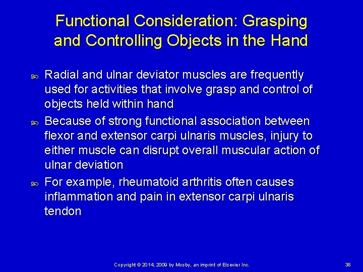 Functional Consideration: Grasping and Controlling Objects in the Hand Radial and ulnar deviator muscles
