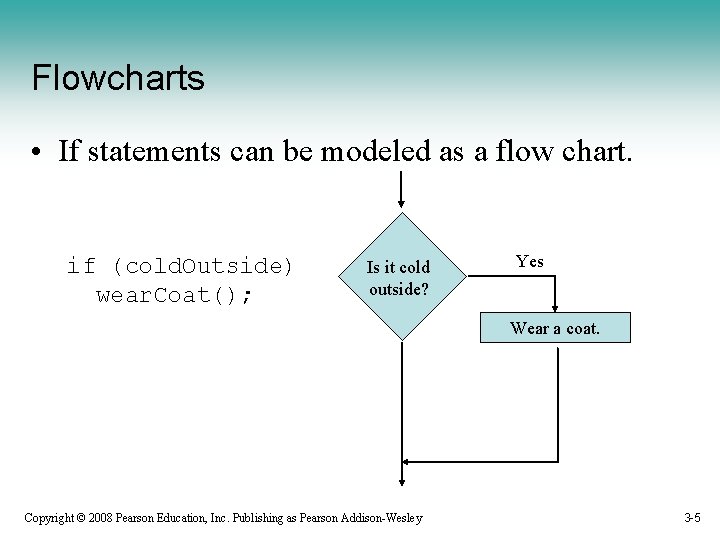 Flowcharts • If statements can be modeled as a flow chart. if (cold. Outside)