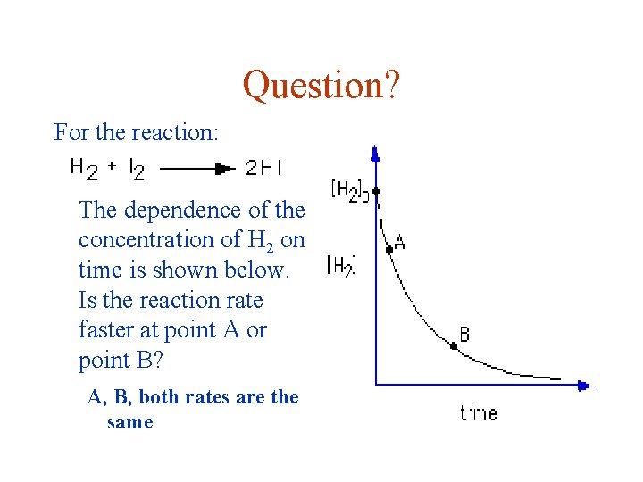 Question? For the reaction: The dependence of the concentration of H 2 on time