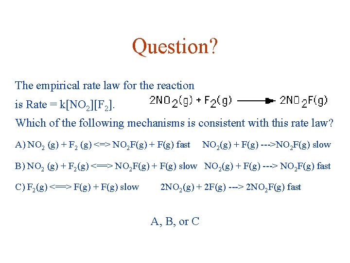 Question? The empirical rate law for the reaction is Rate = k[NO 2][F 2].