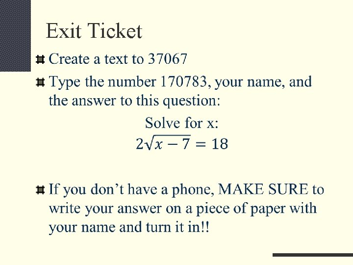 Warm up Simplify Solving Radical Equations What is