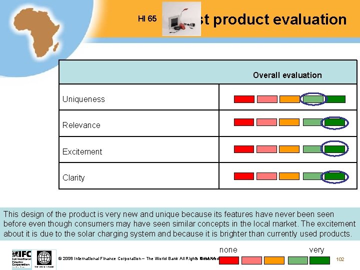 HI 65 Test product evaluation Overall evaluation Uniqueness Relevance Excitement Clarity This design of