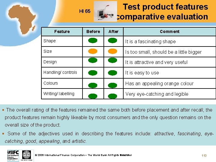 HI 65 Feature Before Test product features comparative evaluation After Comment Shape It is