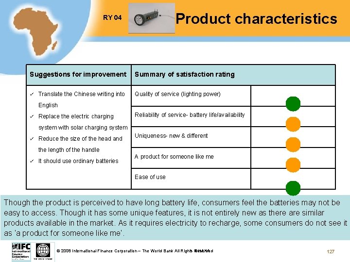 RY 04 Suggestions for improvement ü Translate the Chinese writing into Test Product characteristics